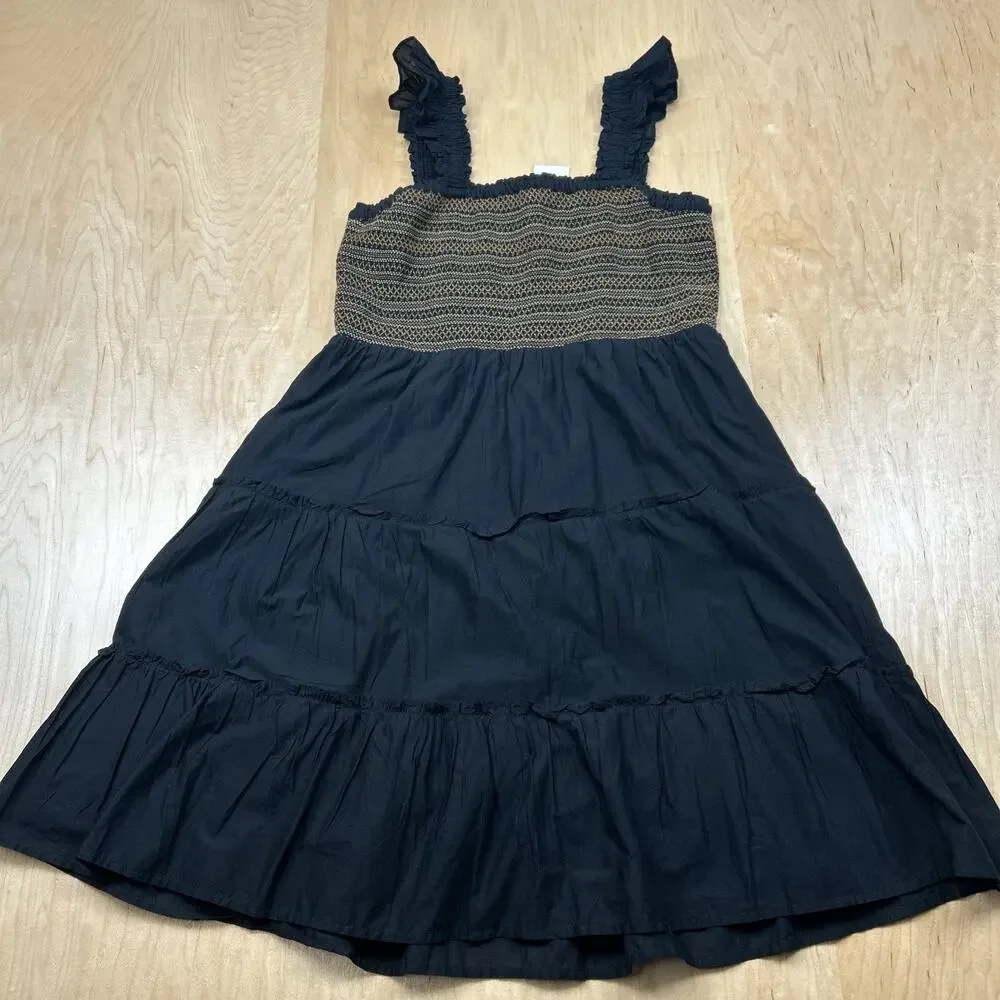 J.Crew Smocked Tiered Dress Women’s Medium Black Cotton Ruffle Straps NWT - Picture 10 of 11